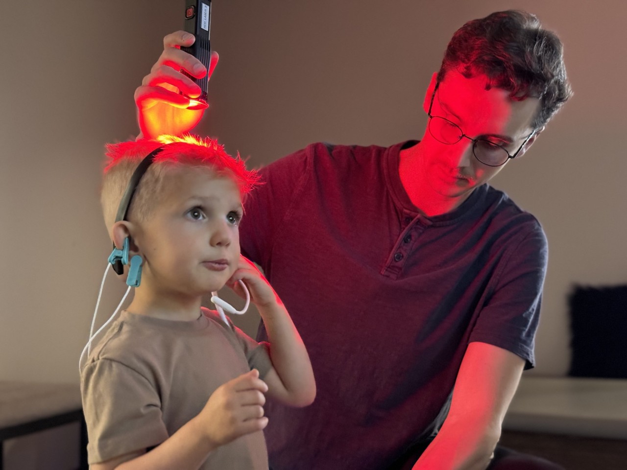 A child receiving brain-based light therapy